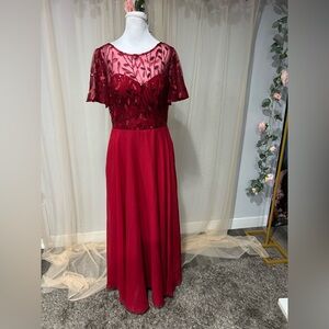 Elegant Red Lace Maxi Dress with corset back